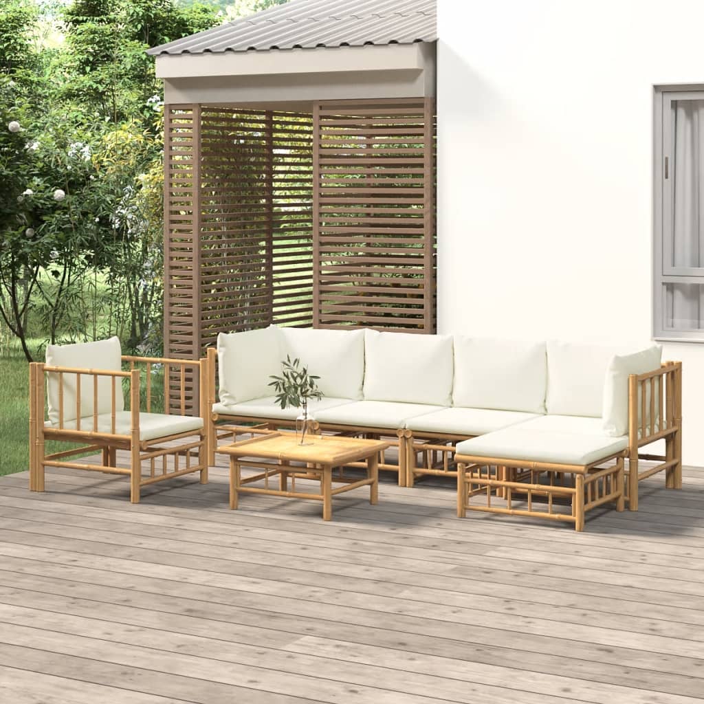 vidaXL 6-Piece Lounge Set with Cushions Bamboo Cream White