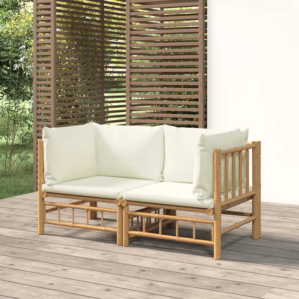 vidaXL 6-Piece Lounge Set with Cushions Bamboo Cream White