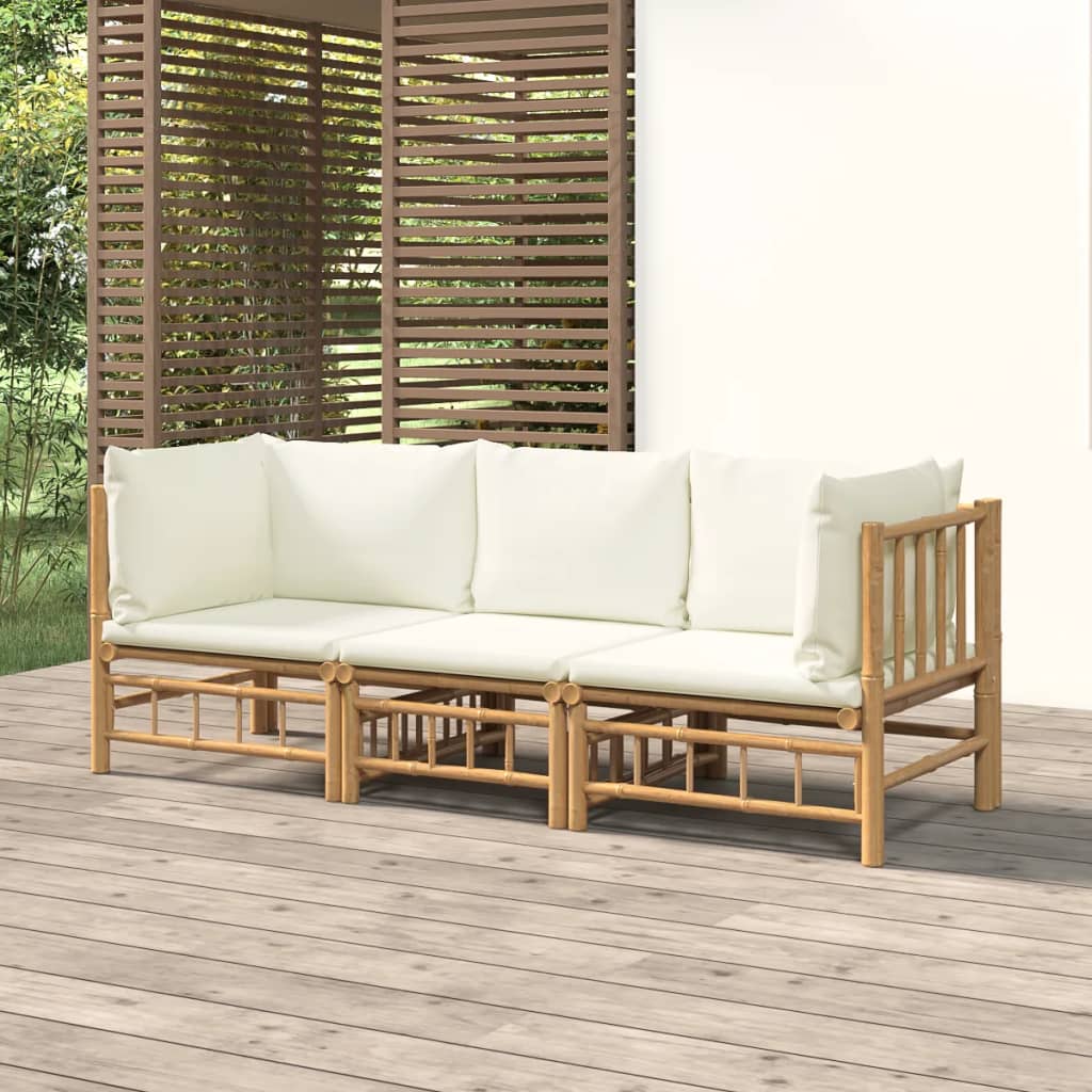 vidaXL 6-Piece Lounge Set with Cushions Bamboo Cream White