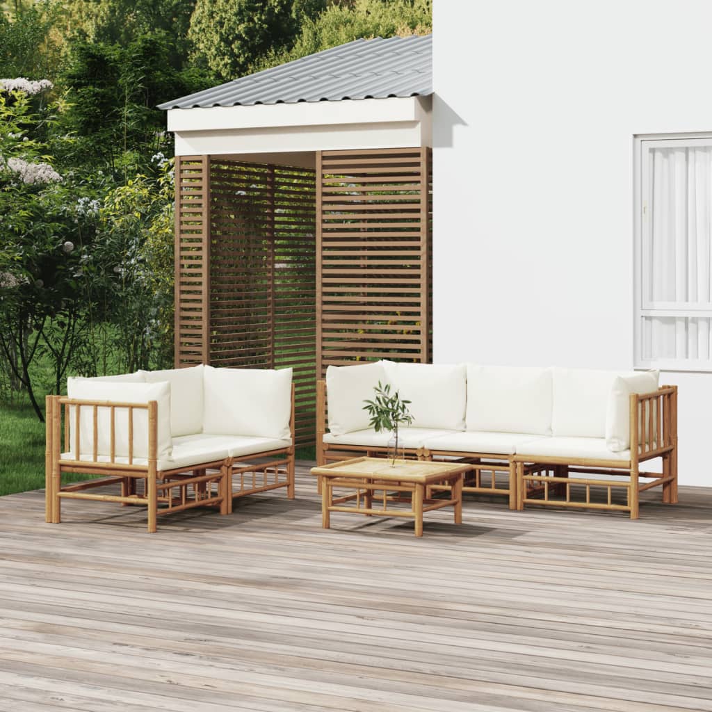 vidaXL 6-Piece Lounge Set with Cushions Bamboo Cream White