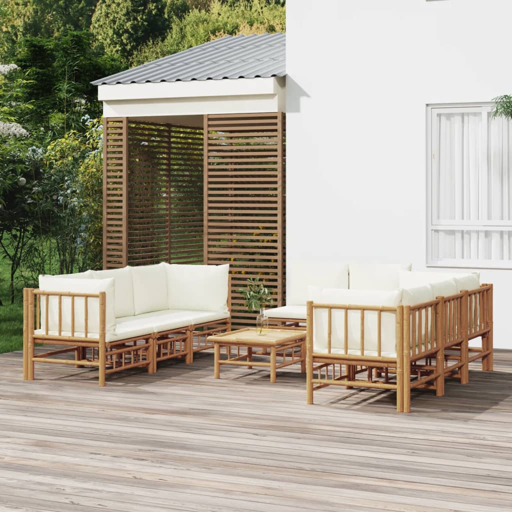 vidaXL 6-Piece Lounge Set with Cushions Bamboo Cream White