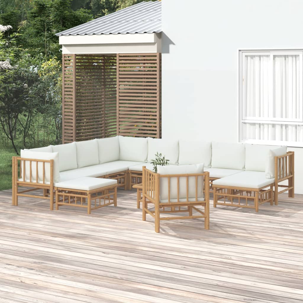 vidaXL 6-Piece Lounge Set with Cushions Bamboo Cream White