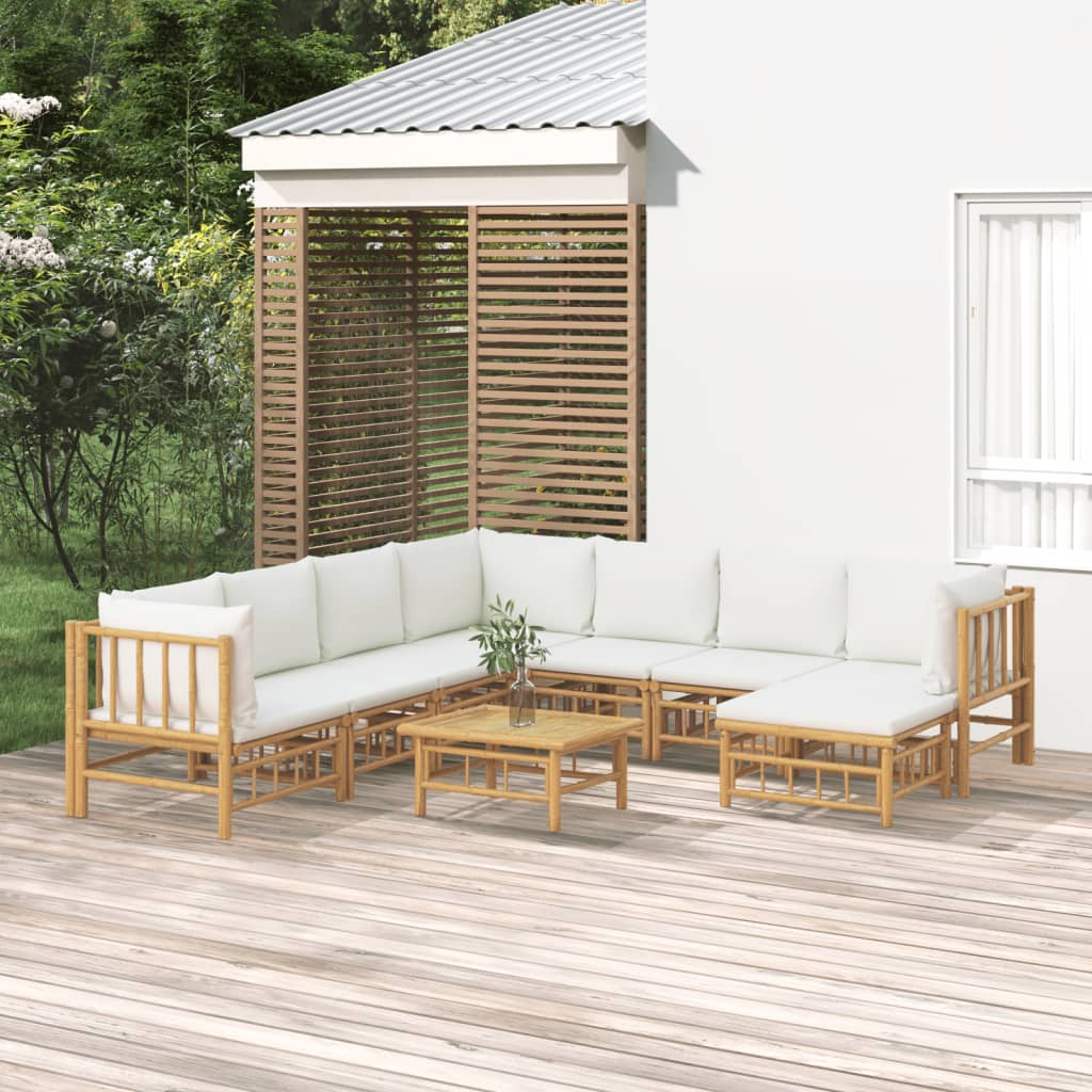 vidaXL 6-Piece Lounge Set with Cushions Bamboo Cream White