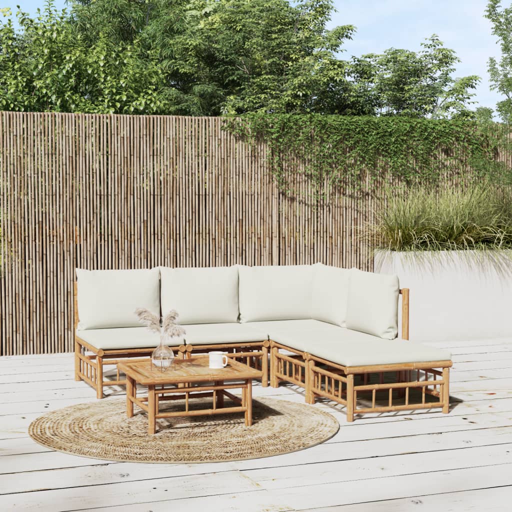 vidaXL 6-Piece Lounge Set with Cushions Bamboo Cream White