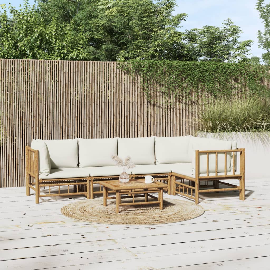 vidaXL 6-Piece Lounge Set with Cushions Bamboo Cream White