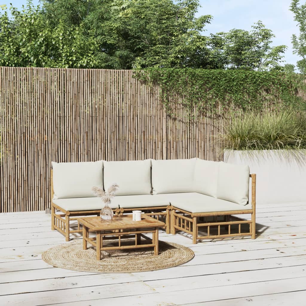 vidaXL 6-Piece Lounge Set with Cushions Bamboo Cream White