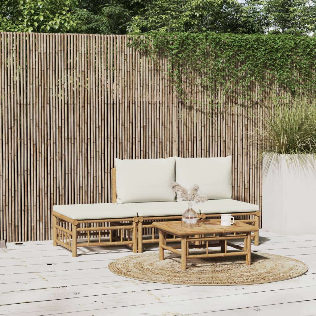 vidaXL 6-Piece Lounge Set with Cushions Bamboo Cream White