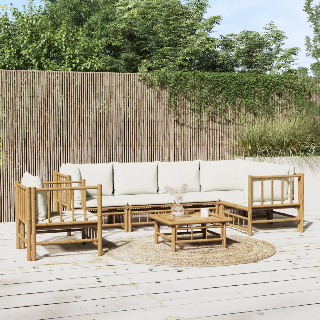 vidaXL 6-Piece Lounge Set with Cushions Bamboo Cream White