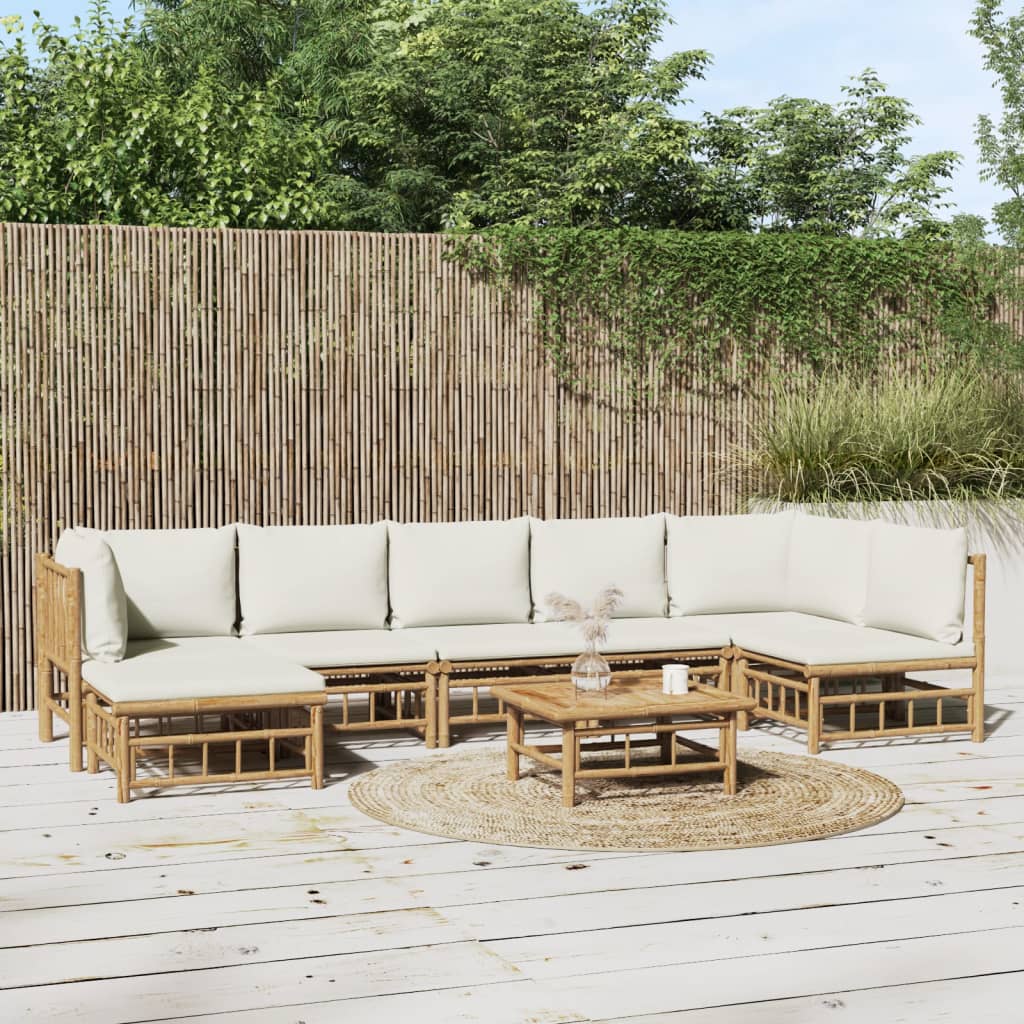 vidaXL 6-Piece Lounge Set with Cushions Bamboo Cream White