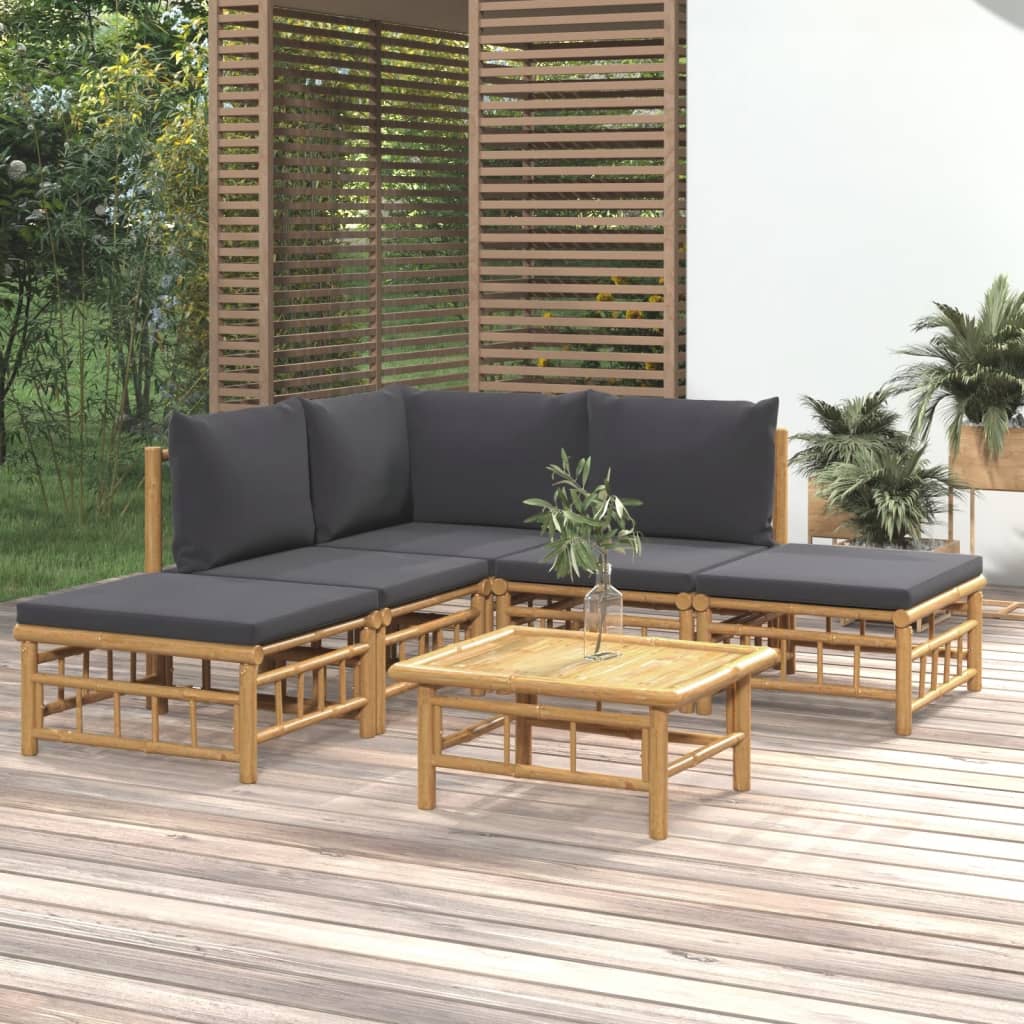 vidaXL 6-Piece Lounge Set with Cushions Bamboo Cream White
