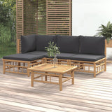 vidaXL 6-Piece Lounge Set with Cushions Bamboo Cream White