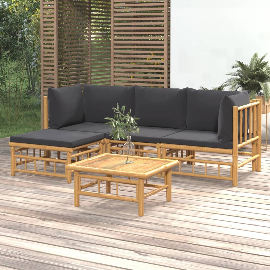 vidaXL 6-Piece Lounge Set with Cushions Bamboo Cream White