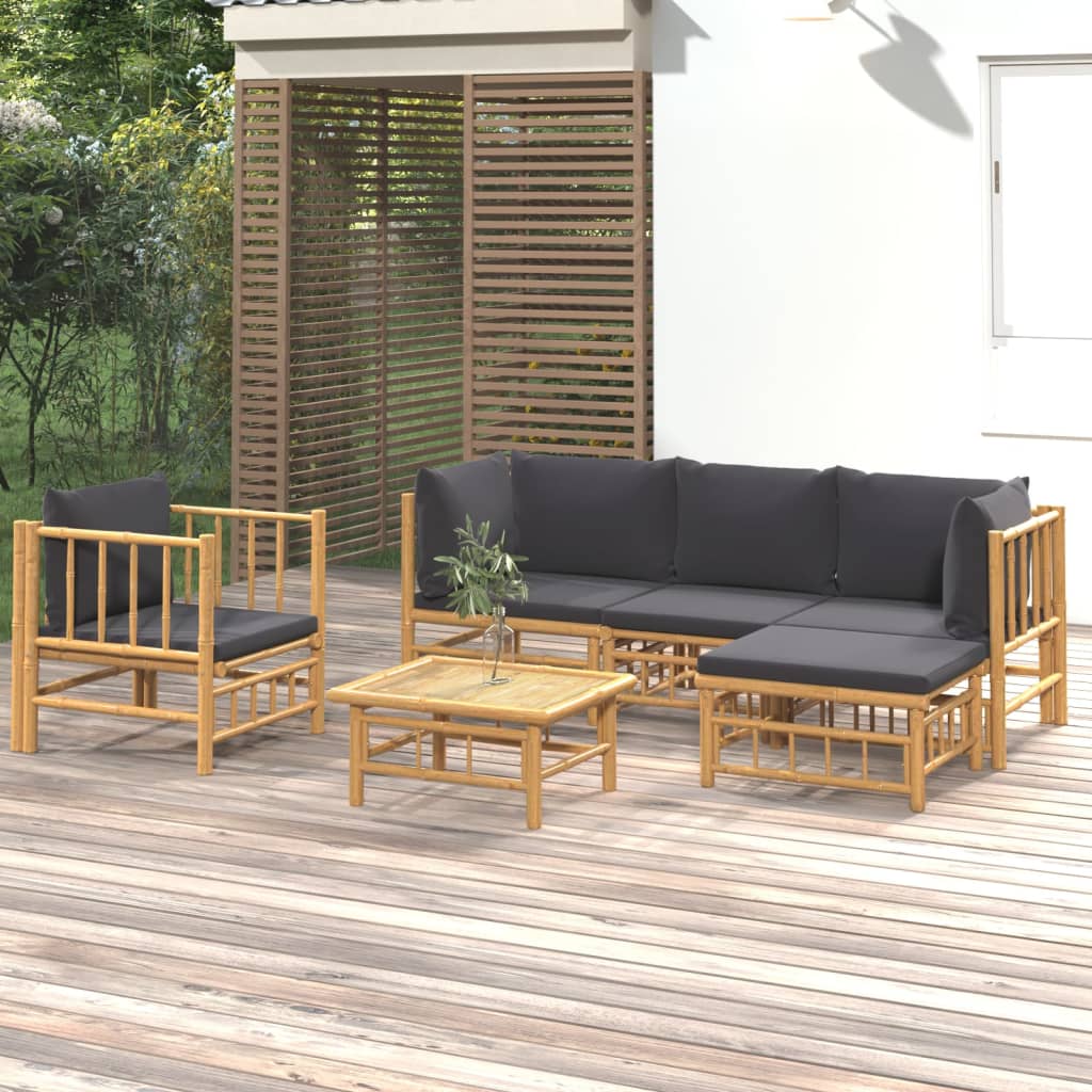 vidaXL 6-Piece Lounge Set with Cushions Bamboo Cream White