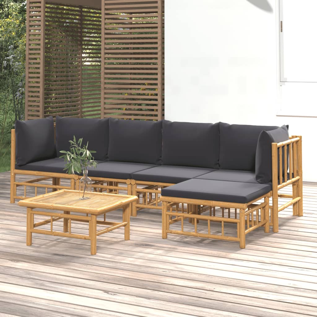 vidaXL 6-Piece Lounge Set with Cushions Bamboo Cream White