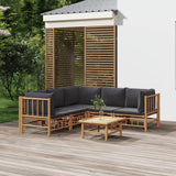 vidaXL 6-Piece Lounge Set with Cushions Bamboo Cream White