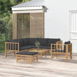 vidaXL 6-Piece Lounge Set with Cushions Bamboo Cream White