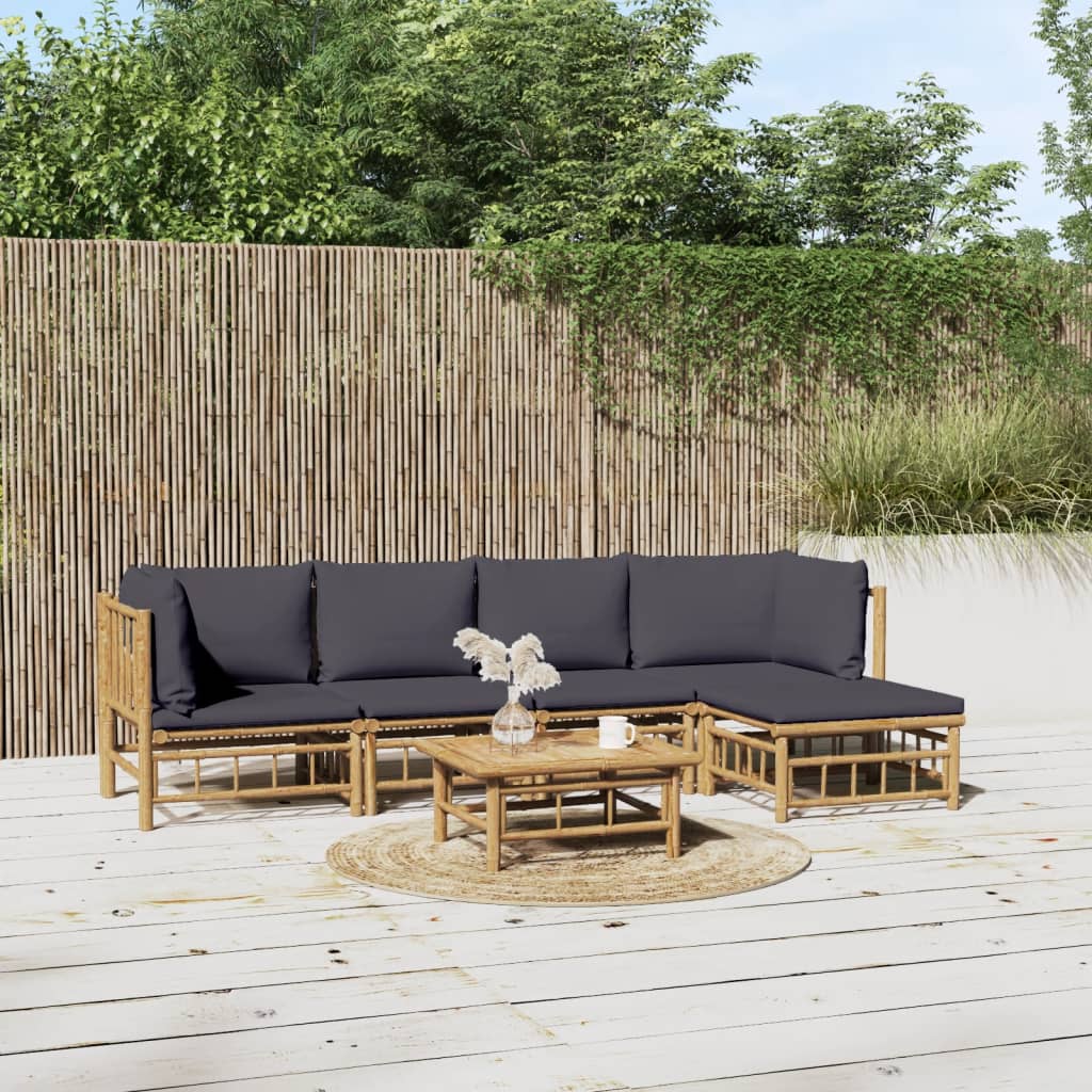 vidaXL 6-Piece Lounge Set with Cushions Bamboo Cream White