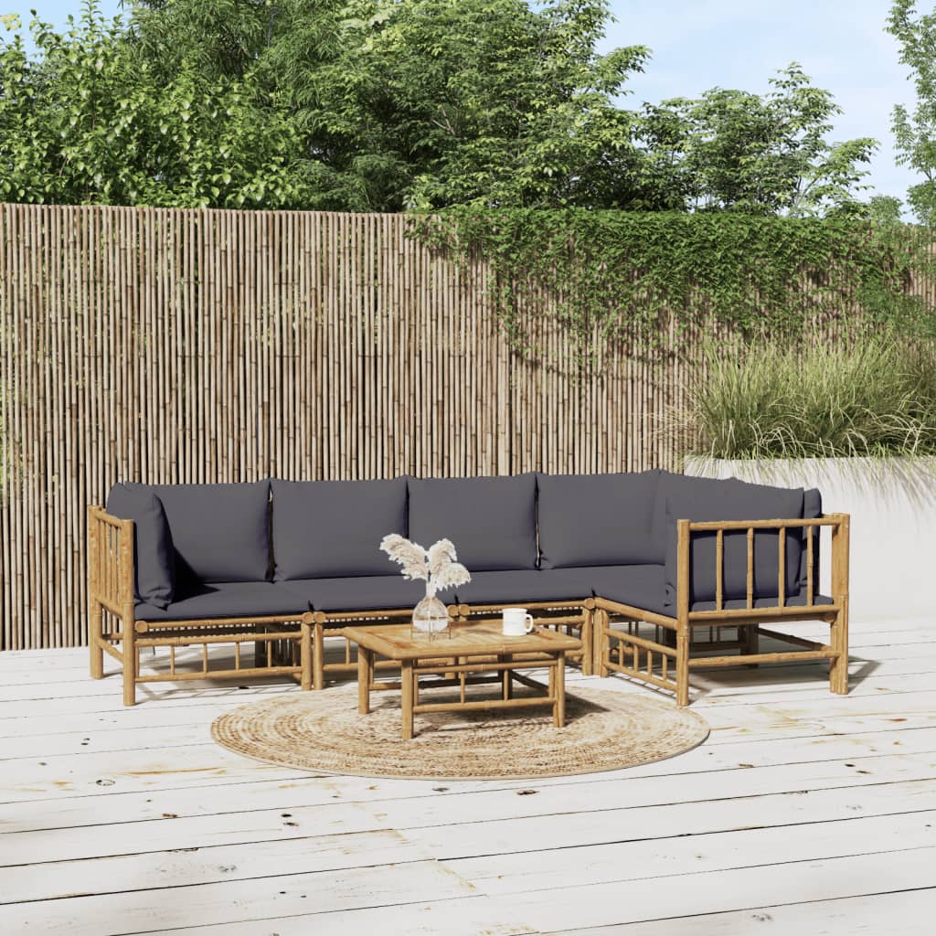 vidaXL 6-Piece Lounge Set with Cushions Bamboo Cream White