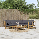 vidaXL 6-Piece Lounge Set with Cushions Bamboo Cream White