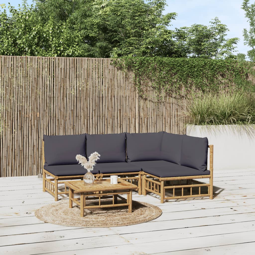 vidaXL 6-Piece Lounge Set with Cushions Bamboo Cream White