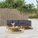vidaXL 6-Piece Lounge Set with Cushions Bamboo Cream White