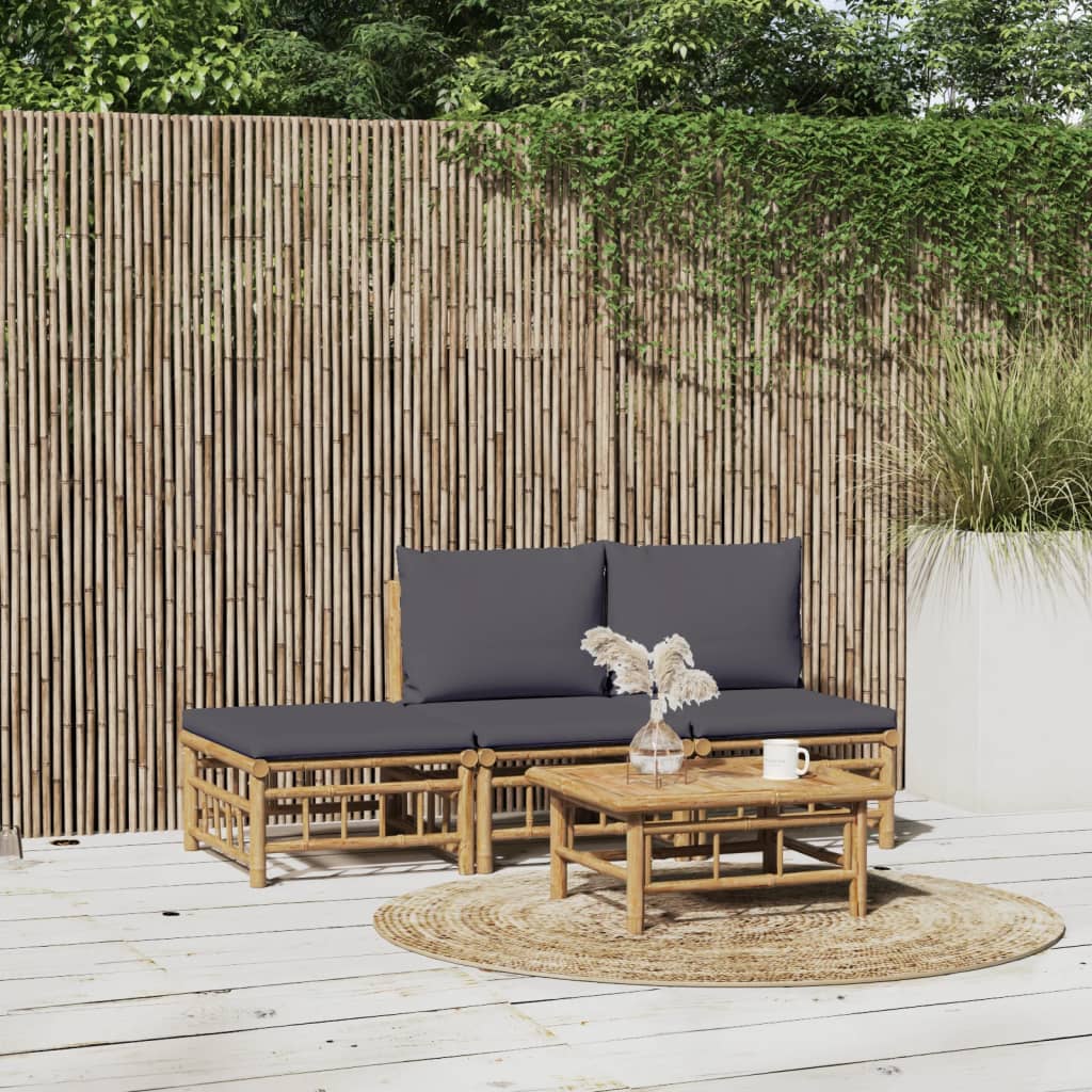 vidaXL 6-Piece Lounge Set with Cushions Bamboo Cream White