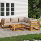 vidaXL 6-delige Loungeset met taupe kussens massief hout