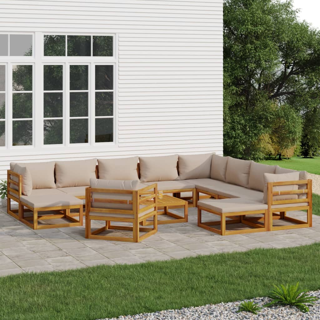 vidaXL 6-delige Loungeset met taupe kussens massief hout