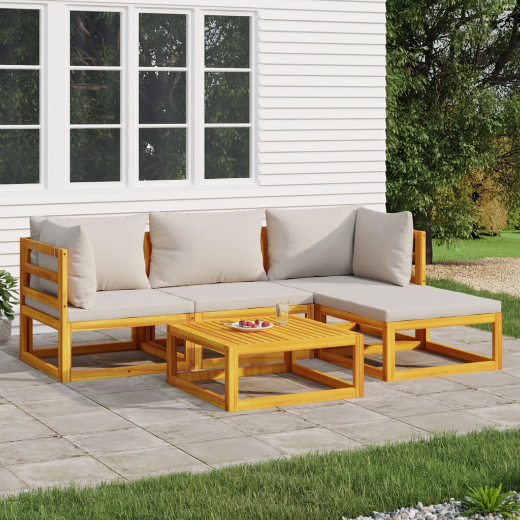 vidaXL 6-delige Loungeset met taupe kussens massief hout