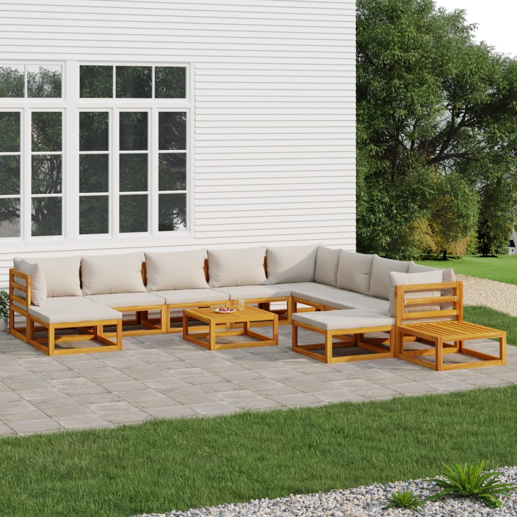 vidaXL 6-delige Loungeset met taupe kussens massief hout