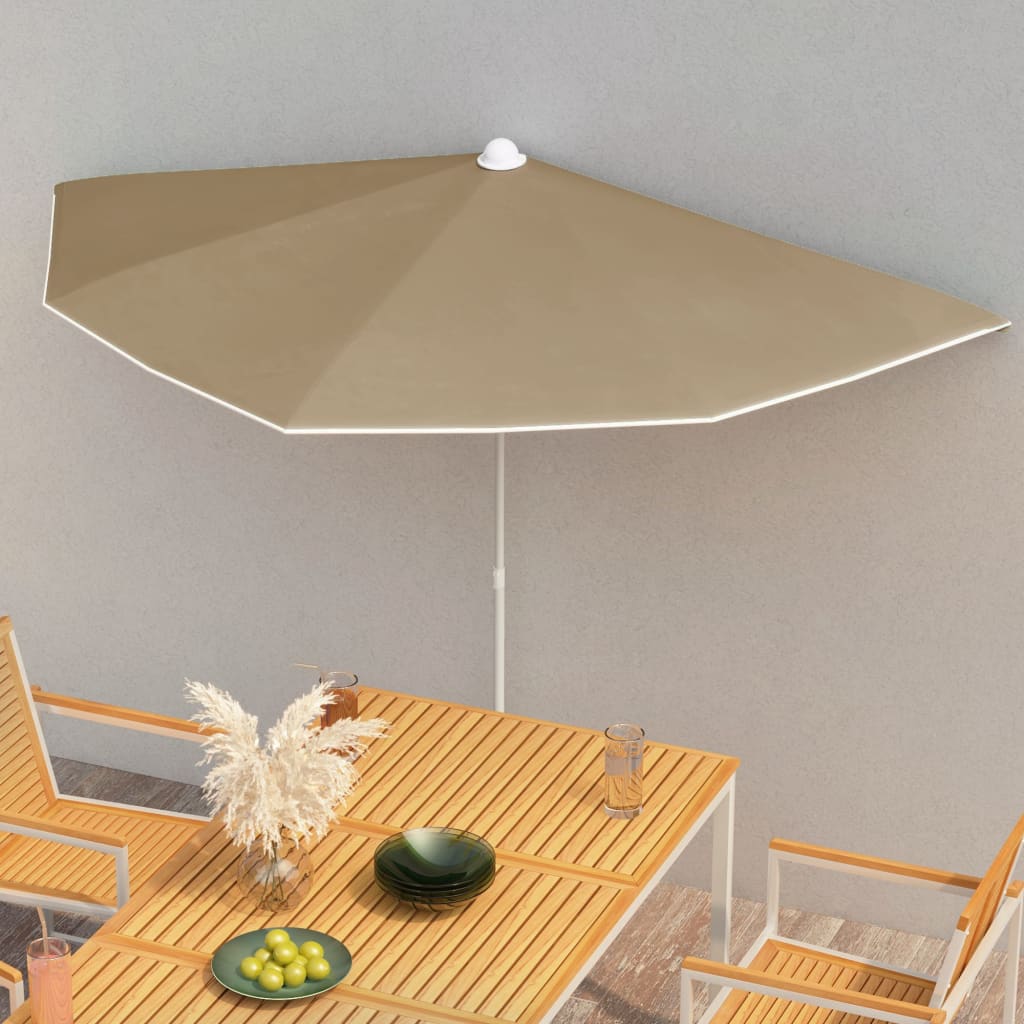 vidaXL Parasol half met paal 180x90 cm zandkleurig