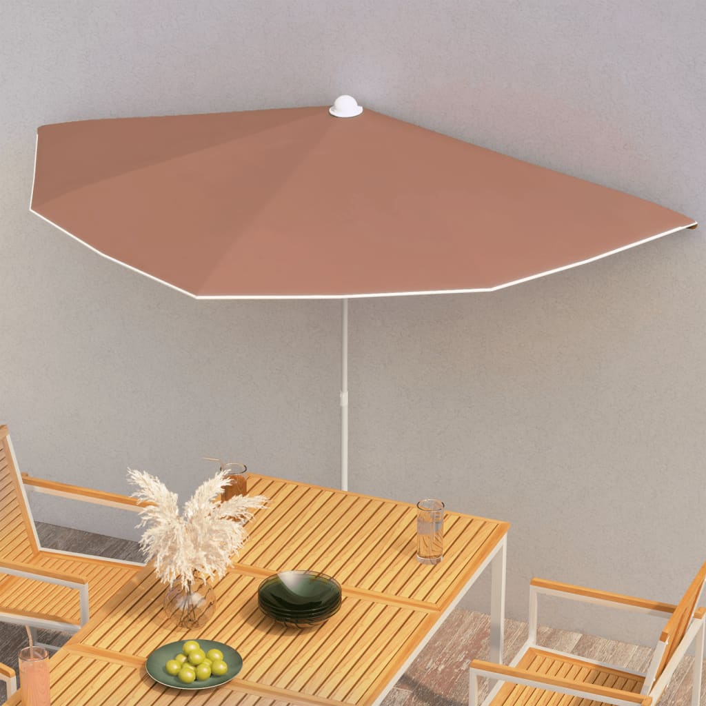 vidaXL Parasol half met paal 180x90 cm zandkleurig