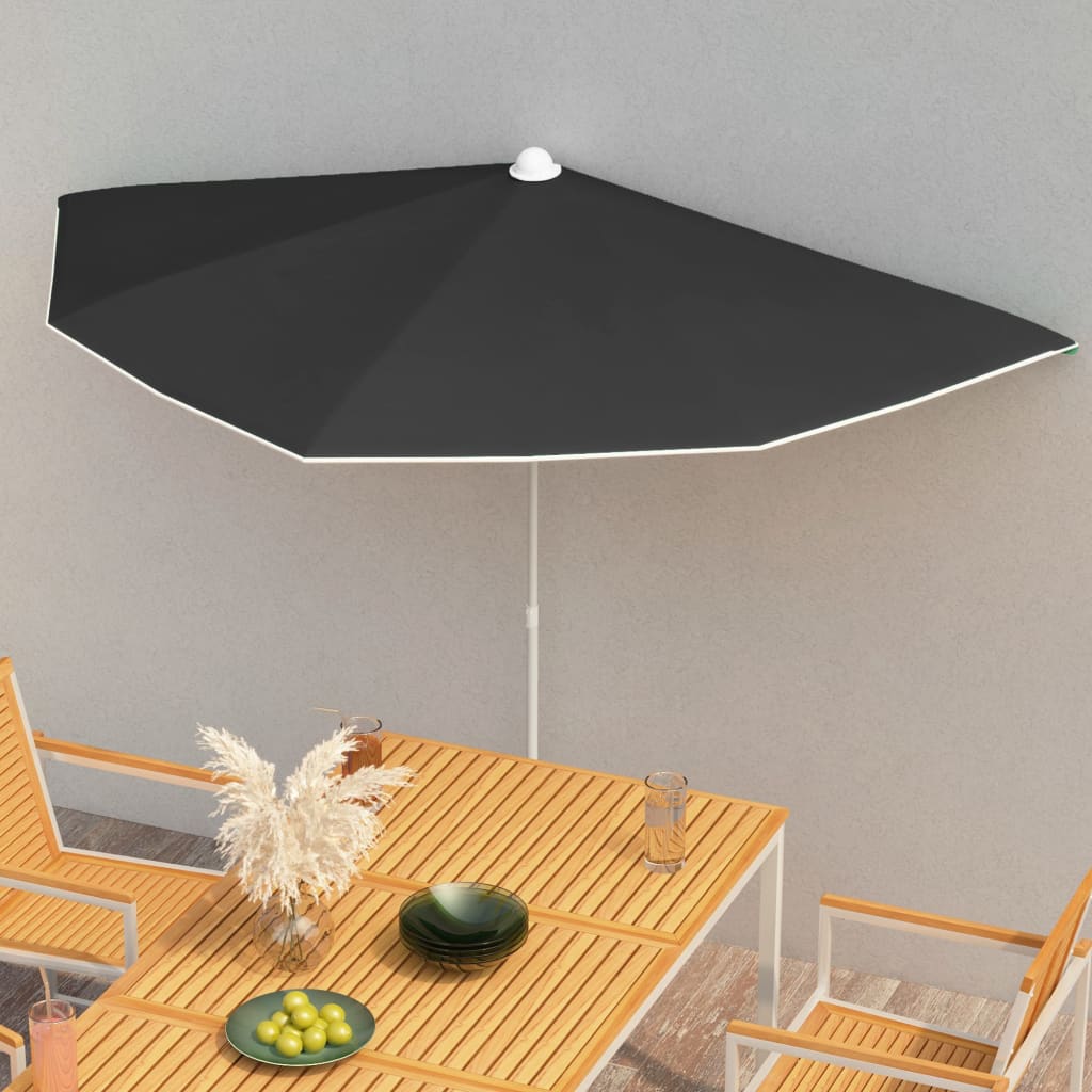 vidaXL Parasol half met paal 180x90 cm zandkleurig