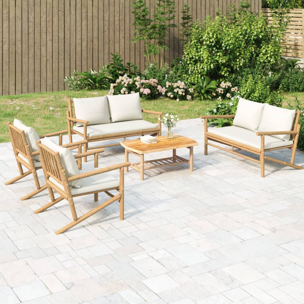 vidaXL 4-Piece Lounge Set with Cushions Bamboo Dark Grey