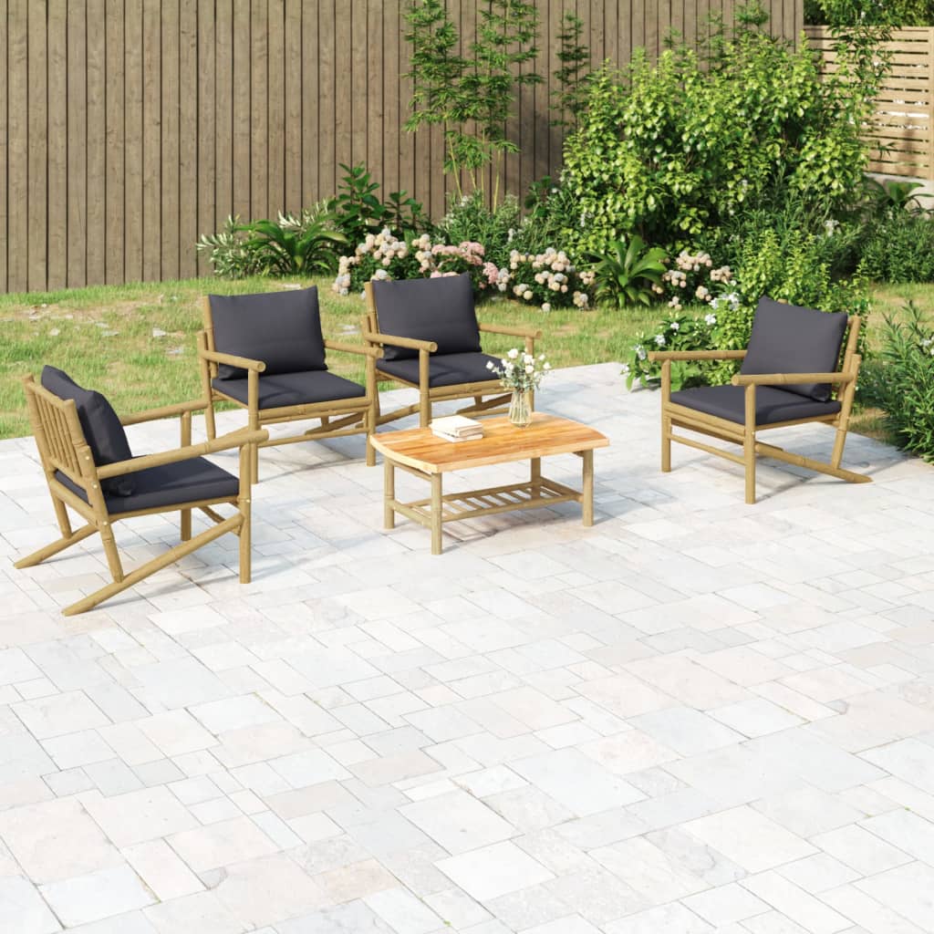 vidaXL 4-Piece Lounge Set with Cushions Bamboo Dark Grey
