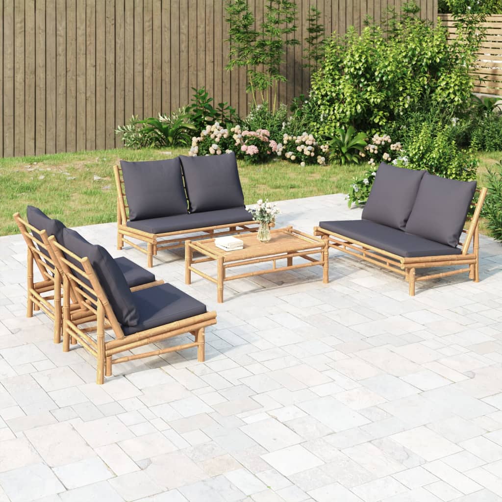 vidaXL 4-Piece Lounge Set with Cushions Bamboo Dark Grey