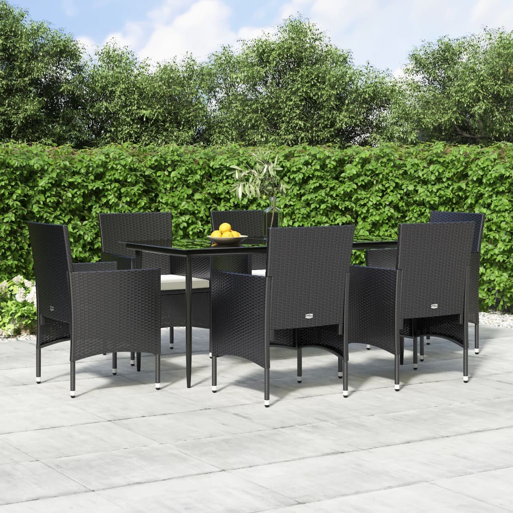 vidaXL 3-delige Tuinset met kussens zwart