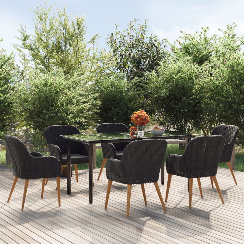 vidaXL 3-delige Tuinset met kussens zwart