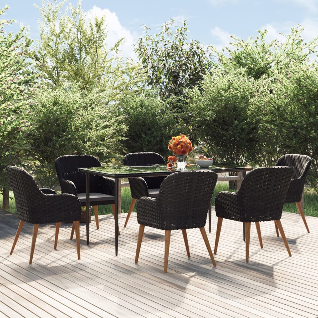 vidaXL 3-delige Tuinset met kussens zwart