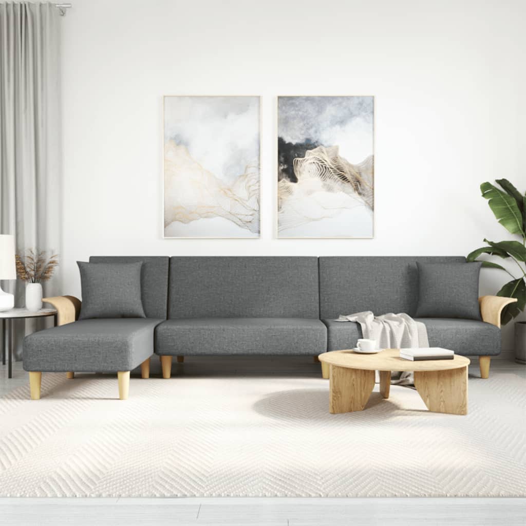 vidaXL Slaapbank L-vormig 279x140x70 cm stof lichtgrijs