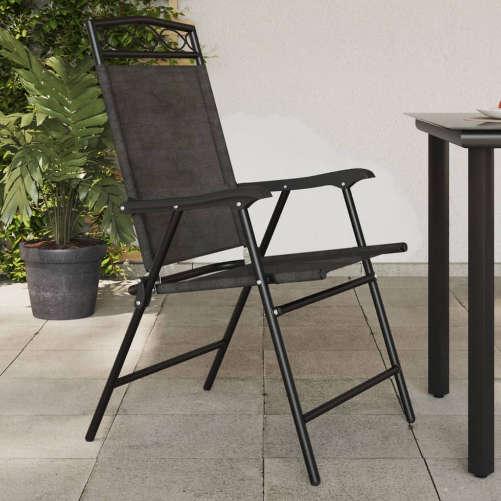 vidaXL Tuinstoelen 4 st inklapbaar staal en textileen gemêleerd grijs