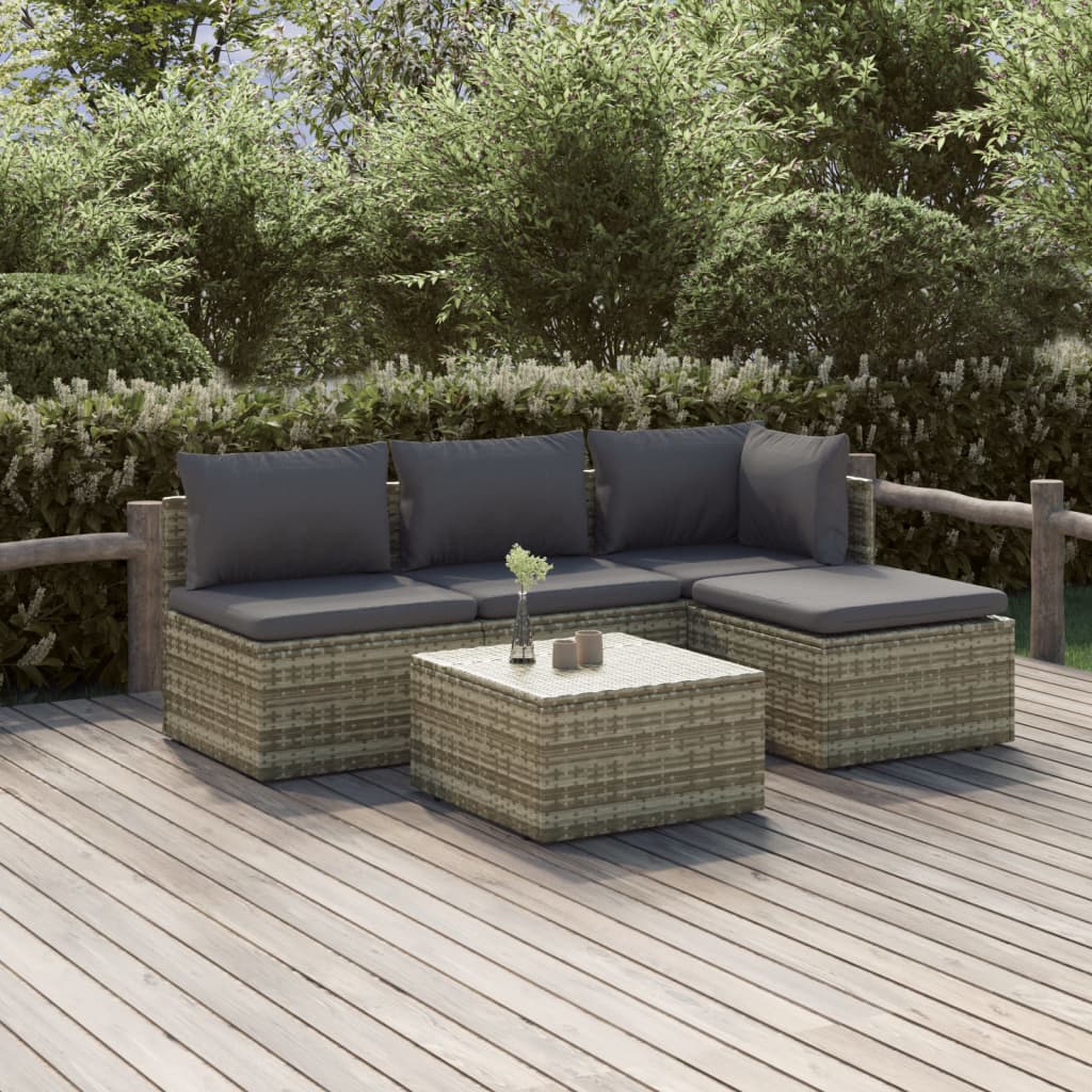 vidaXL 6-delige Loungeset met kussens poly rattan grijs