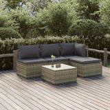 vidaXL 6-delige Loungeset met kussens poly rattan grijs