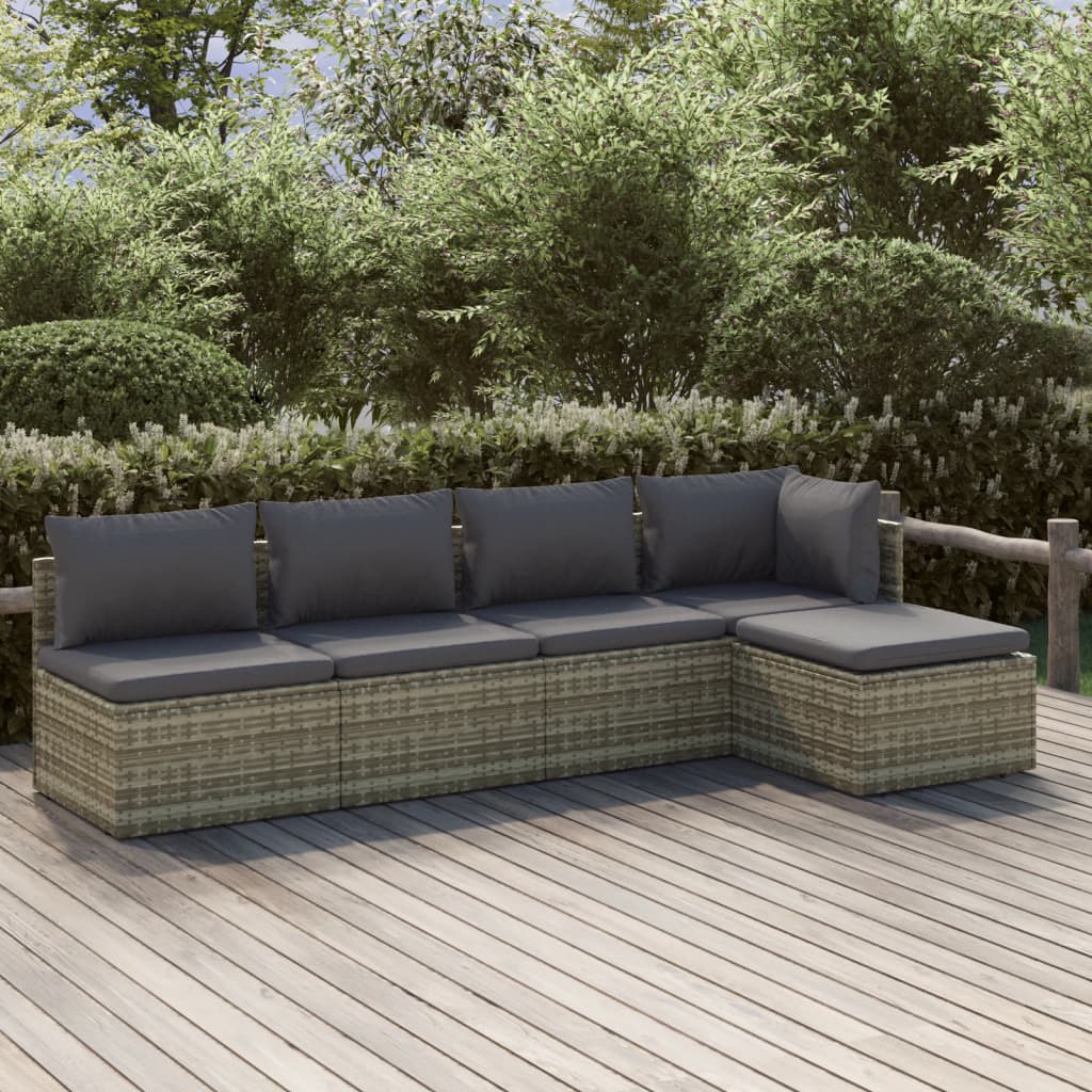 vidaXL 6-delige Loungeset met kussens poly rattan grijs