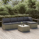 vidaXL 6-delige Loungeset met kussens poly rattan grijs