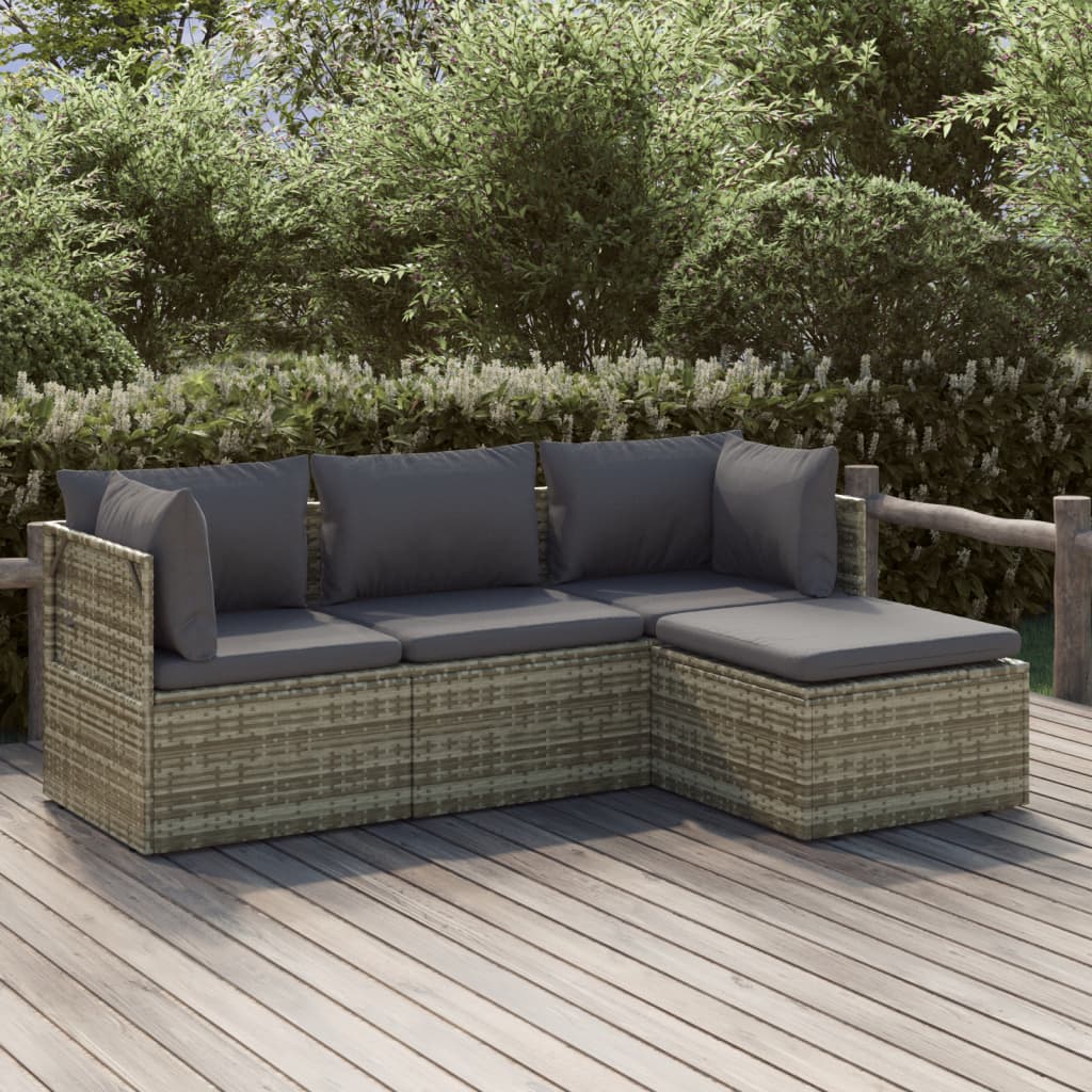vidaXL 6-delige Loungeset met kussens poly rattan grijs
