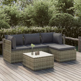 vidaXL 6-delige Loungeset met kussens poly rattan grijs