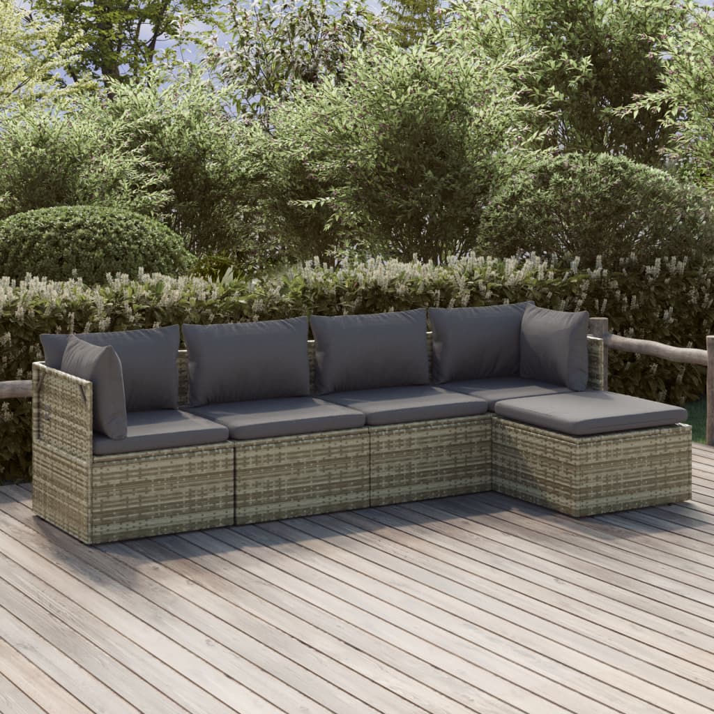 vidaXL 6-delige Loungeset met kussens poly rattan grijs