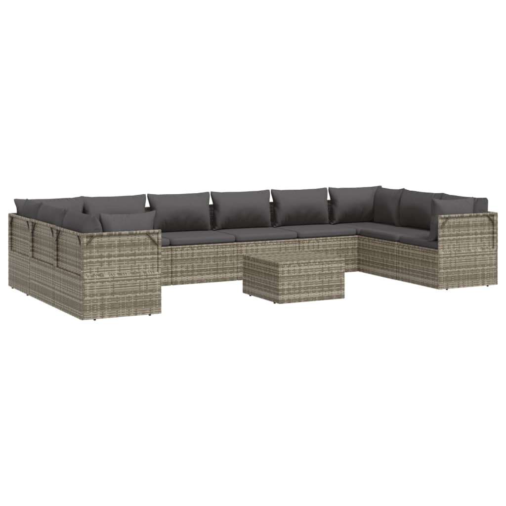 vidaXL 6-delige Loungeset met kussens poly rattan grijs