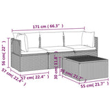 vidaXL 4-delige Loungeset met kussens poly rattan grijs
